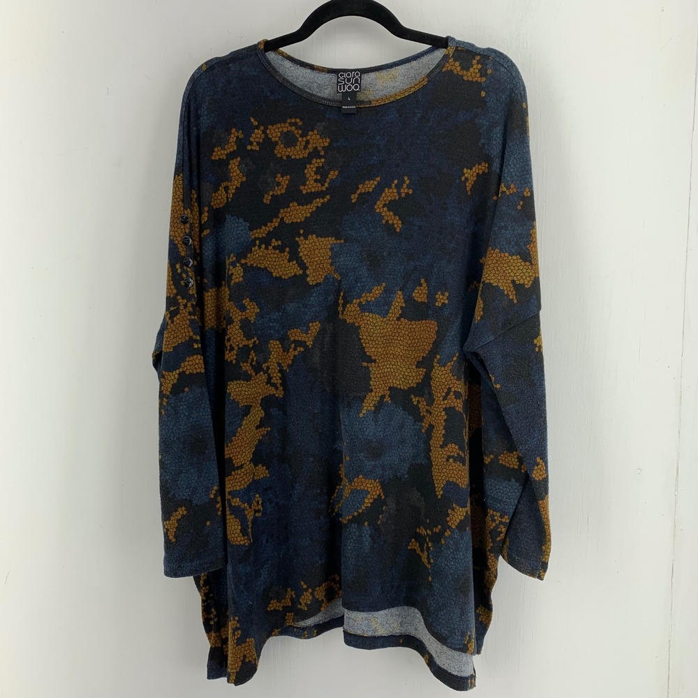 Clara Sun Woo Womens Large Abstract Snakeskin Tunic Top Lagenlook Artsy Boho